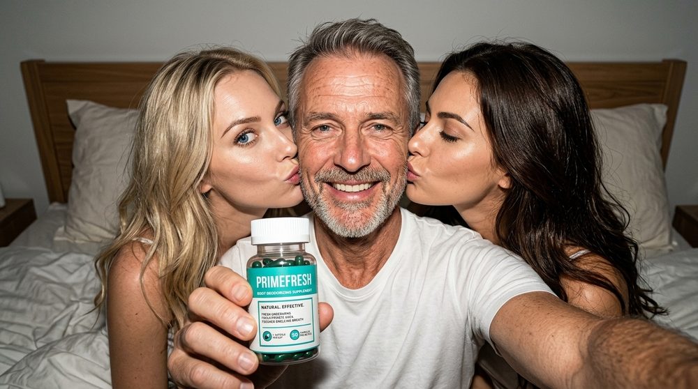 Older man with woman, holding PRIMEFRESH